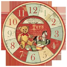 the teddy bear clock is painted red and white