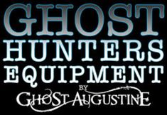 the ghost hunters equipment logo is shown on a black background with white lettering that reads ghost hunters equipment by ghost augustine