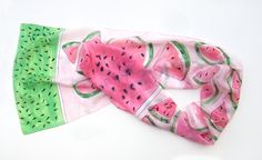 Hand painted silk scarf-Watermelon Juice. Candy scarf in pink and green/ Summer scarves/ Fruits silk scarf painted/ Birthday gifts for her/ Art to wear/ Summer fashion scarves/ Long, luxury scarf with watermelons pattern painted in serti technique. RESTOCKED MADE to order listing Please, note! The scarf from this photo was sold, i will make a replica on it July's Birthdays gift ideas measurements are 17 by 70 inches, This pink and green scarf painted on pure silk pongee 5 A silk scarf will give Summer Scarf Style, Luxury Scarf, Watermelon Pattern, Watermelon Juice, Silk Scarf Painting, Luxury Scarves, Hand Painted Silk Scarf, Green Scarf, Fashion Scarves