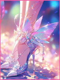 Fairy Heels, Shoe Artwork, Crystal Shoes, Anime Princess, Fashion Design Drawings