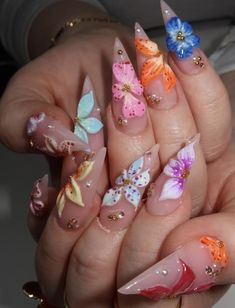 Long Pointy Nails, Summer Nails Long, Spring Flower Nails, Nails Inspo Summer, Quartz Nails, Pointy Nails, Basic Nails, Work Nails, Colorful Nails