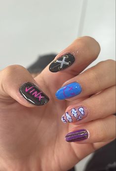 #nails #arcane Jinx Themed Nails, Vi Arcane Nails Design, Arcane Nail Art, Jinx Inspired Nails, Jinx's Nails Arcane, Arcane Nails Design, Arcane Inspired Nails, Vi Nails, Jinx Nails