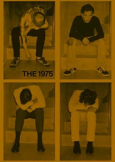 four pictures of people sitting on steps with their heads in their hands and the words the 1970s written below them