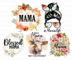 some stickers that say mama and have flowers on them