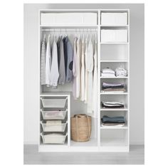 an image of a white closet with clothes on it