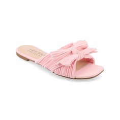 Step into stylish comfort with these Journee Collection Serlina women's slide sandals.Click this FOOTWEAR GUIDE to find the perfect fit and more! SANDAL FEATURES Bow detail Pleated metallic material Tru Comfort Foam insoleSANDAL CONSTRUCTION Polyurethane upper, lining Manmade outsoleSANDAL DETAILS Open toe Slip-on Foam footbed 0.5-in. heel Size: 9.5. Color: Pink. Gender: female. Age Group: adult. Bow Flats, Metallic Fabric, Womens Slides, Journee Collection, Bow Detail, Flat Sandals, Slide Sandals, Women's Shoes Sandals, Gender Female