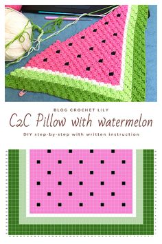 a watermelon crochet pattern with the words, cac pillow with watermelon written on it