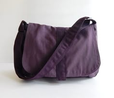 Sale  Plum Canvas Messenger bag Handbag School Bag by tippythai School Canvas Crossbody Bag, Cute Bags For School, Big Messenger Bag, Handbag School, Laptop Purse, Hemp Bag, Purple Canvas, Everyday Purse, Laptop Bag For Women