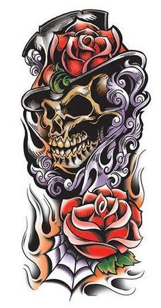 a skull and roses tattoo design on a white background