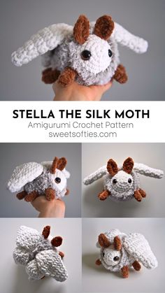 Crochet Moth Amigurumi, Crochet Moth Wings Free Pattern, Mini Crochet Pokemon, Crochet Wings Of Fire, Luna Moth Crochet Pattern Free, Crochet Amigurumi Cow Free Pattern, Free Crochet Moth Pattern, Crochet Moth Plush, Crochet Moth Wings