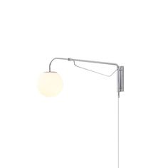 a floor lamp with a white ball on the top and one light on the bottom