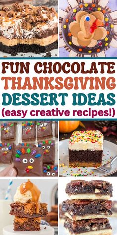 Easy Thanksgiving desserts with chocolate, including pies, cupcakes, cakes, thanksgiving treats and cheesecake for thanksgiving dinner or friendsgiving potluck. Chocolate Thanksgiving Desserts Easy, Non Pumpkin Thanksgiving Desserts, Chocolate Dessert Thanksgiving, Chocolate Desserts For Thanksgiving, Fun Thanksgiving Desserts Easy, Easy Bake Desserts, Thanksgiving Dessert Chocolate, Pumpkin Fall Desserts, Thanksgiving Treats Easy