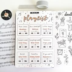 an open planner with music notes on it