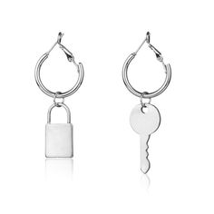 PRICES MAY VARY. Padlock Earrings: Material: Alloy, Lock Length: 0.91in, Width: 0.63in. Lock Length: 0.91in, Width: 0.63in. Weight：7.2g. Color: Silver. Lock and key asymmetric earrings, punk style. Key and Lock Earrings: Creative aesthetic earrings, This is a pair of asymmetric earrings, Key Lock Earrings Full of punk style and Alternative.It is suitable for ordinary wear. you can take it to the beach for a holiday, not afraid of the erosion of sea water and fade. Lock Key Earring: Key earrings Key Earrings, Aesthetic Earrings, Punk Earrings, Edgy Aesthetic, Dangle Hoop Earrings, Locks & Key, Sea Water, Lock And Key, Geometric Earrings