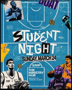 the poster for student night featuring basketball players