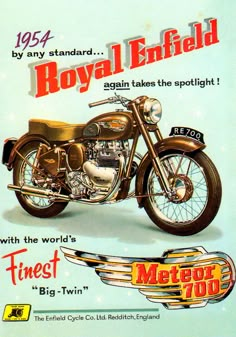 an advertisement for the royal enfield motorcycle company