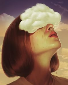 a woman with a cloud on her head