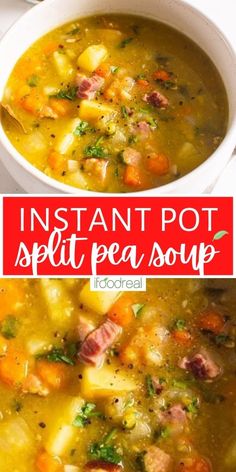 instant pot split pea soup in a white bowl