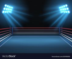 an empty boxing ring with spotlights in the background