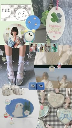 a collage of pictures with various items and people in them, including teddy bears