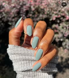 Muted Teal Nails, Single Color Gel Nails, Fall Nails Light Colors, Muted Fall Nails, Cool Tone Nail Colors, Sand Color Nails, Beach Nails Solid Color, Light Coloured Nails, Muted Nail Colors