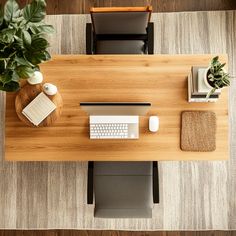 an overhead view of a desk with a keyboard and mouse