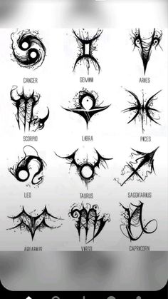 the different types of tattoo designs and their meaningss are shown in black ink on white paper