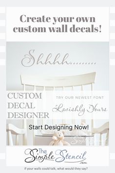 a white chair with the words create your own custom wall decals