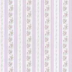 a pink and white striped wallpaper with flowers