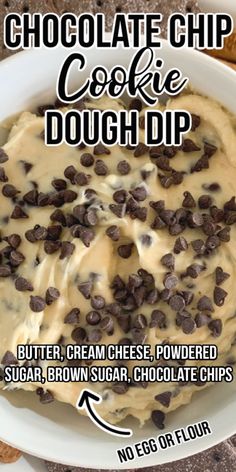 chocolate chip cookie dough dip recipe in a bowl