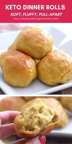 These keto dinner rolls are the SOFTEST, fluffiest keto rolls you'll ever make! They have that "doughy" quality like when you get dinner rolls fresh from a bakery. Then they are brushed with melted butter for the perfect finish. Serve these warm as a low carb snack or as a keto friendly side with dinner! #ketodinnerrolls #ketobreadrolls #ketobuns #ketobread #lowcarbbread Keto Rolls Almond Flour Easy, Keto Dinner Rolls With Yeast, Fast Easy Keto Dinner, Low Carb Rolls Easy, Keto Thanksgiving Rolls, Low Carb Yeast Bread Recipes, Keto Dinner Rolls Recipe, Keto Sweet Rolls, Keto Fathead Rolls