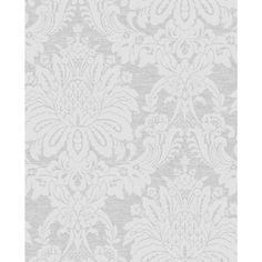 a white and grey wallpaper with an ornate design