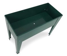 a green table with two drawers on one side and an open drawer on the other