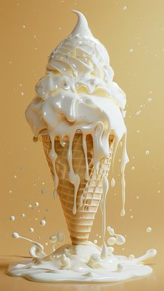 an ice cream cone with white icing on top