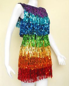 Fringe Dance Dress, Makeup Carnaval, Rainbow Sequin Dress, Pride Parade Outfit, Salsa (dance), Harry Styles Nails, Salsa Dance, Rainbow Outfit