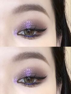 Korean Purple Eye Makeup, Korean Purple Makeup, Douyin Makeup Purple, Blue Korean Makeup, Purple Douyin Makeup, Doyuin Makeup, Lilac Makeup Look, Dark Purple Makeup, Purple Eye Makeup