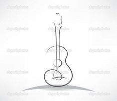 an acoustic guitar on a white background with the shadow of it's neck and head