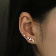 New Pair Of Floral Ear Climber Earrings, Rose Gold Flower Earrings, Stud Earring. **Smoke Free Home Ear Climbers Earrings, Floral Studs, Climber Earrings, Ear Climbers, Star Earrings Stud, Designer Fashion Jewelry, Delicate Earrings, Accessories Jewelry Earrings, Copper Earrings