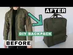 an image of a backpack that is being turned into a backpack with the words diy backpack before and after