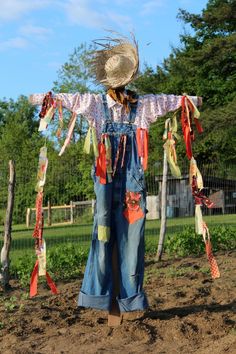 a scarecrow is standing in the dirt