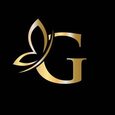 the letter g is made up of gold leaf and leaves on black background, suitable to be used as a logo