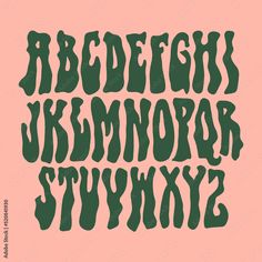 the upper and lower case of an alphabet with green paint on pink background, which is also