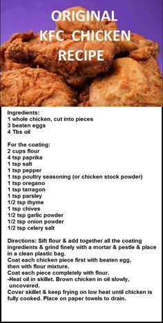 the recipe for chicken is shown in this image