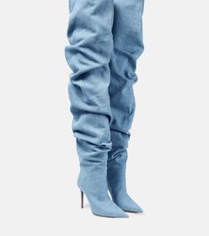 Point Shoes, Amina Muaddi, Light Blue Jeans, Fashion High Heels, Boots Women, Girls Boots, Fall Fashion Outfits, Fashion Items, Thigh High Boots