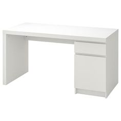 a white desk with two drawers on it