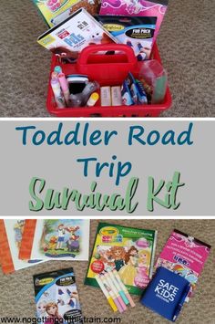 the toddler road trip survival kit is packed with toys and books