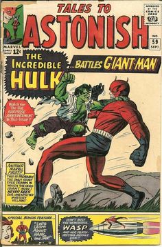 an old comic book cover with the hulk being chased by another man in front of him