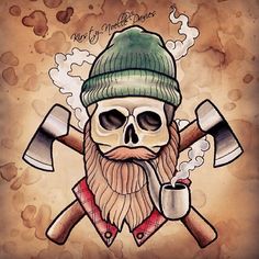 Lumberjack skull scanned #tattooed #tattdesign #tattooflash #tattooartist… Old School Traditional, Geniale Tattoos, Sailor Jerry, E Tattoo, Skull Tattoo Design, School Tattoo, Skull Tattoos, Flash Art