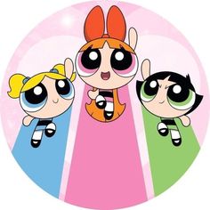 the powerpuff girls with their faces drawn in different colors