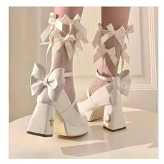 Coquette Shoes, White Ribbon Bow, Kawaii Hat, Gothic Bag, Strap High Heels, Heels Pink, Dr Shoes, Cute Shoes Heels, White High Heels